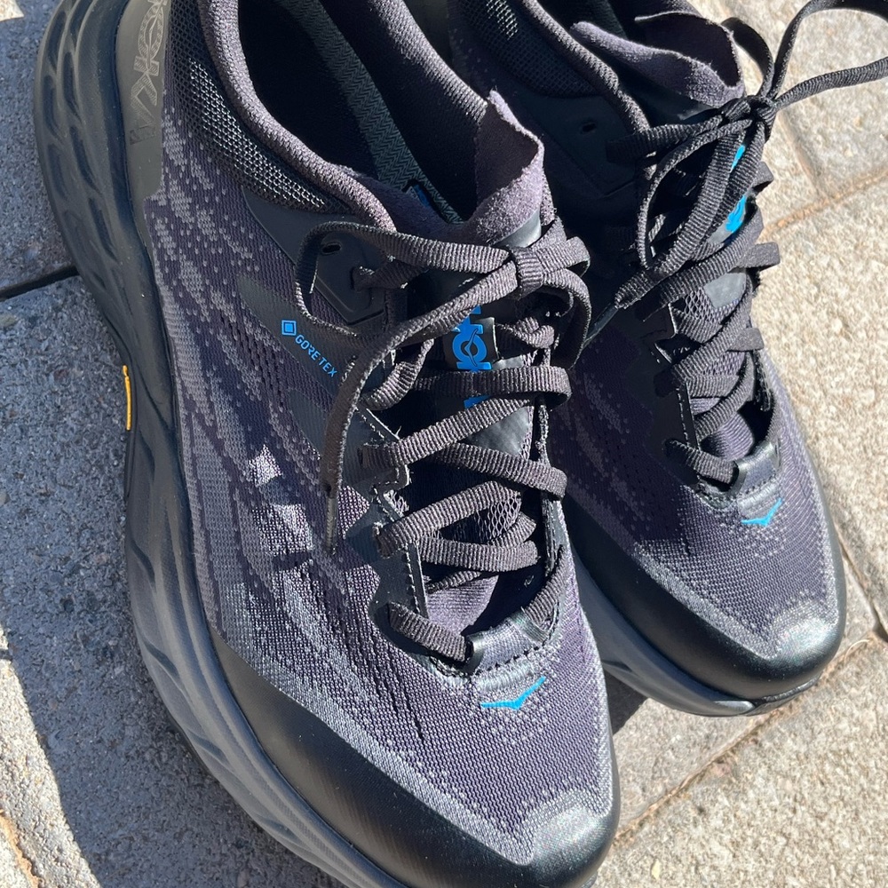 Hoka Black and Blue trail Athletic Shoes